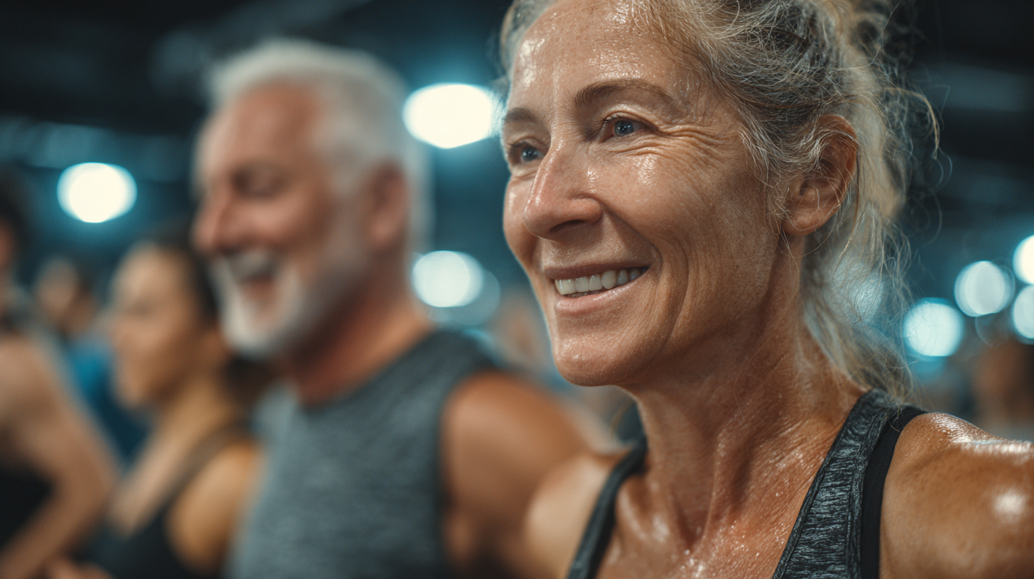 Літня жінка виконує вправи йоги на природі, демонструючи гнучкість та спокій